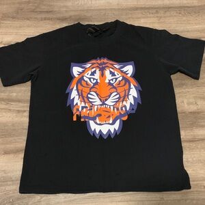 VLONE Black Tee with Orange and Purple Tiger Graphic
